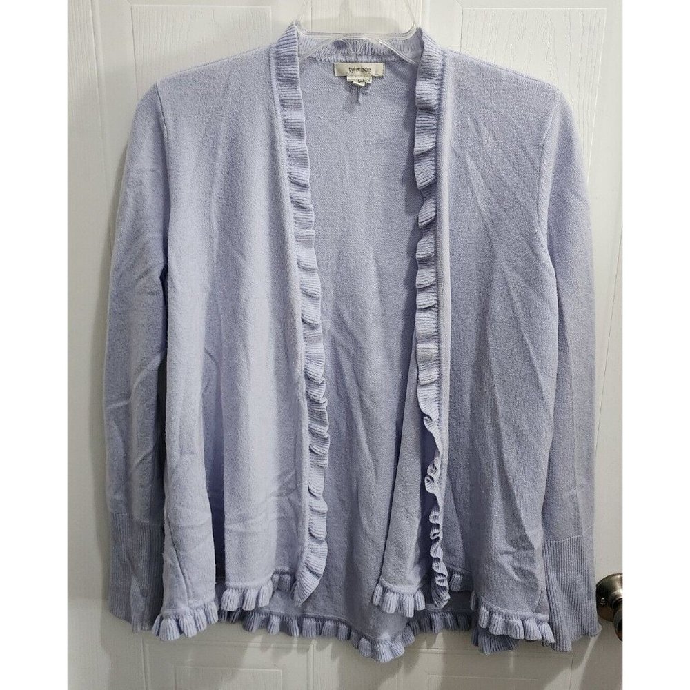 Tyler Boe Women's Long Sleeve Open Front Cardigan Sweater Ruffle‎ Hem Cashmere S